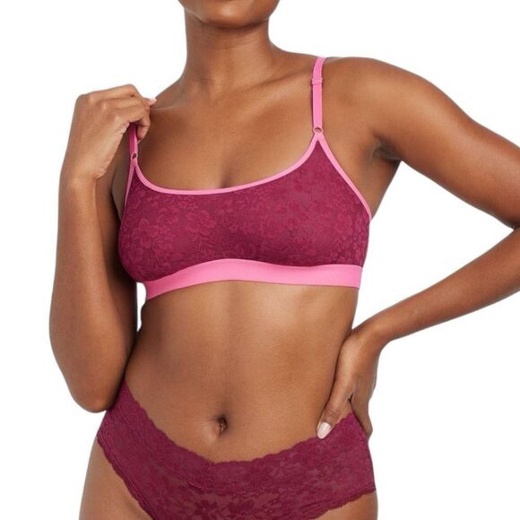 NEW Auden Cherry Pink Women's Lace Bralette Small - Picture 1 of 8
